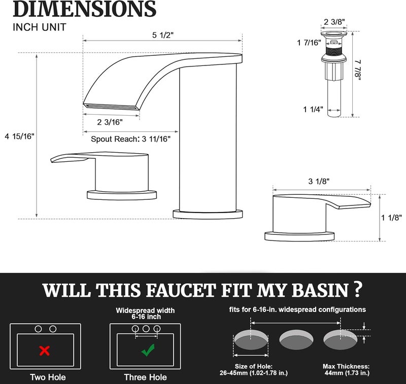 Ultimate Unicorn 8 inch Bathroom Faucet White, Waterfall Bathroom Sink Faucet with Metal Pop-up Drain Stopper and 2 Supply Hoses,2 Handle Widespread Faucets for Vanity Sink 3 Holes - Image 3